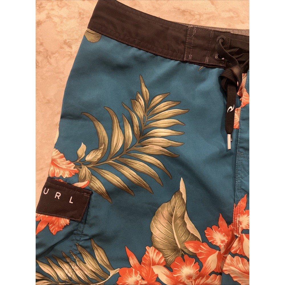 Rip curl Hawaiian Board Shorts Mens‎ Size 32 Blue Tropical Beach Swim Trunks - Picture 11 of 15